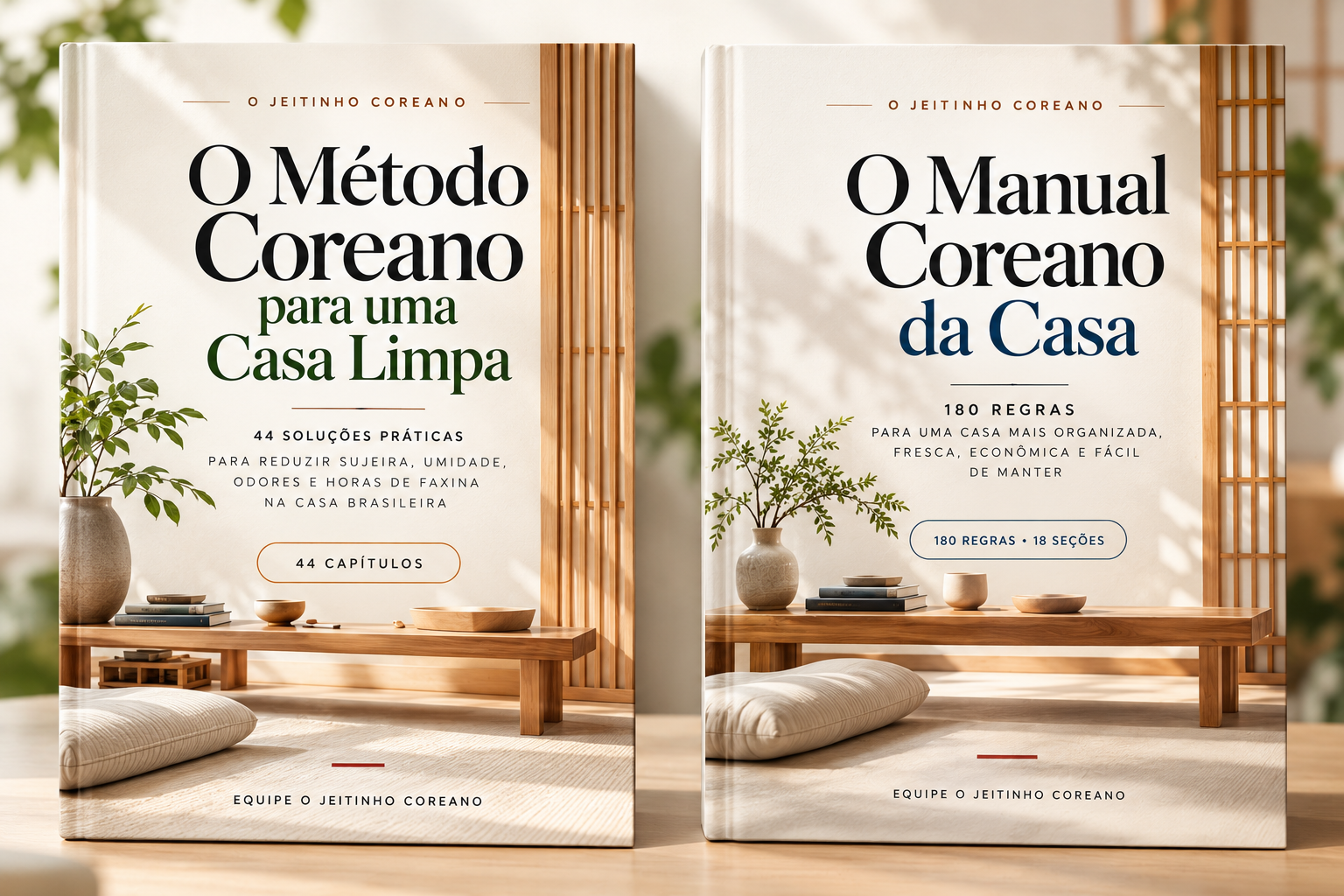 Os dois livros da coleção O Jeitinho Coreano: O Método Coreano para uma Casa Limpa e O Manual Coreano da Casa